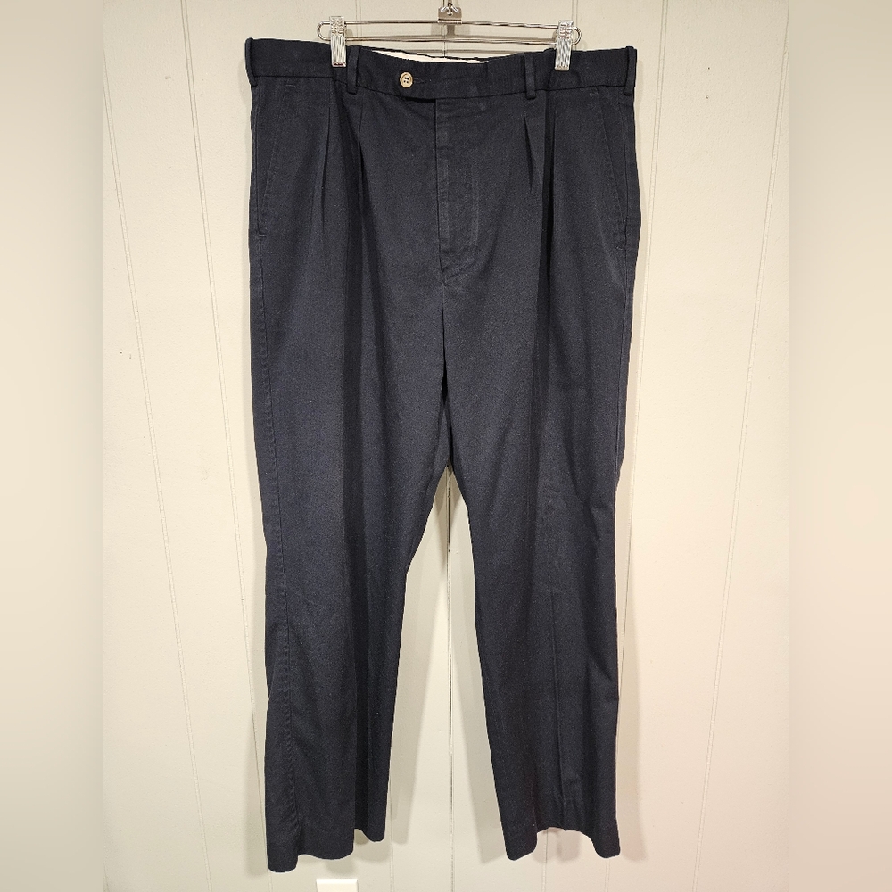 Christopher Hayes Blue Khaki Pleated Dress Pants Men's 37x30 Poly-Cotton Blend